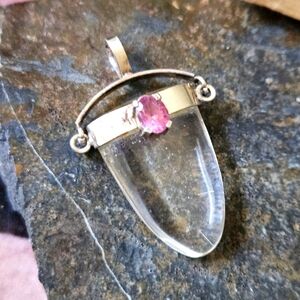 Vintage Sterling Crystal Pink Stone Pendant